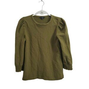 J. Crew Womens Blouse XS Green Three -quarter smocked-sleeve Slight Puff Sleeve